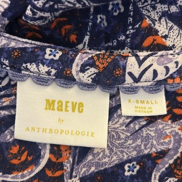 Maeve by Anthropologie Blue & Orange Tropical Monkey Print Boho Top Size XS - Picture 6 of 7